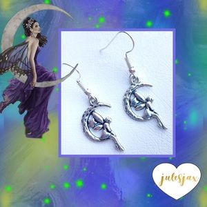 NWT silver fairy in the moon earrings